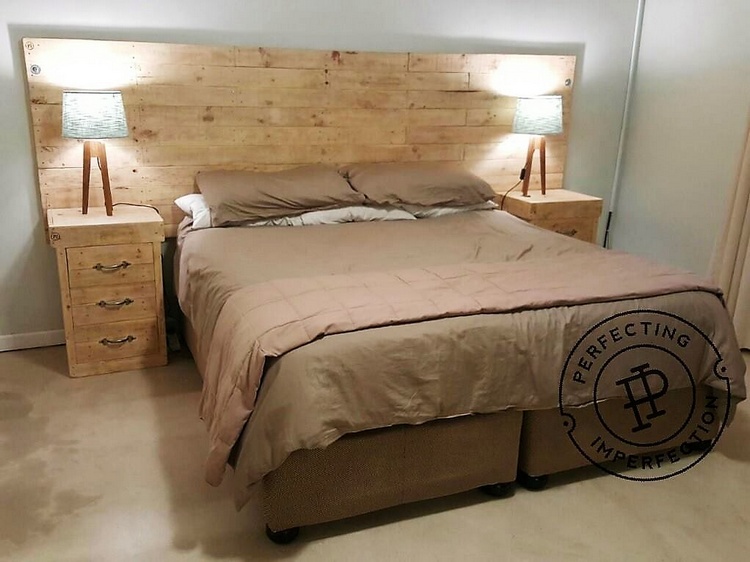 1 pallet bed side tables and headboard