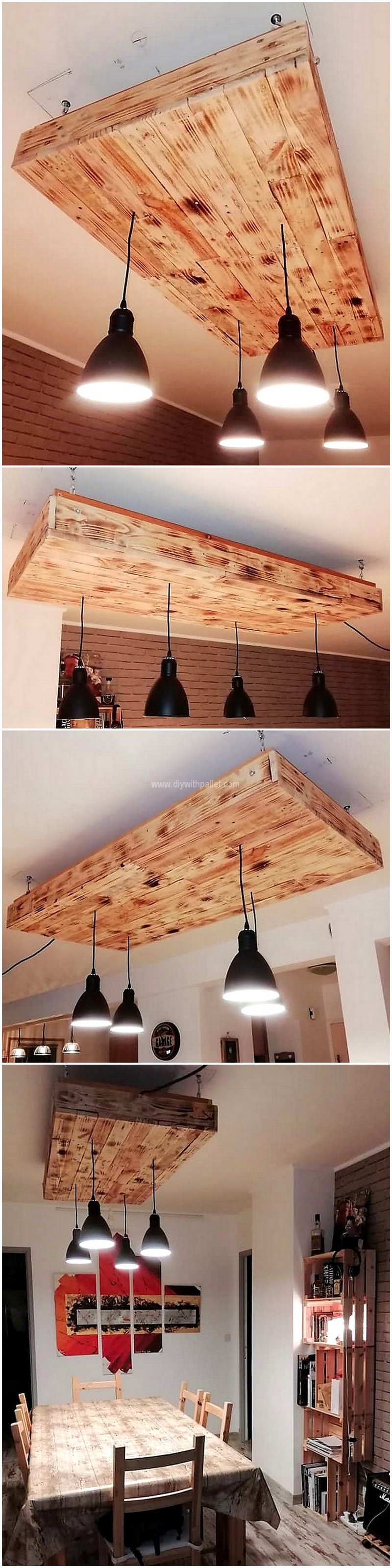 pallets wooden roof lighting art