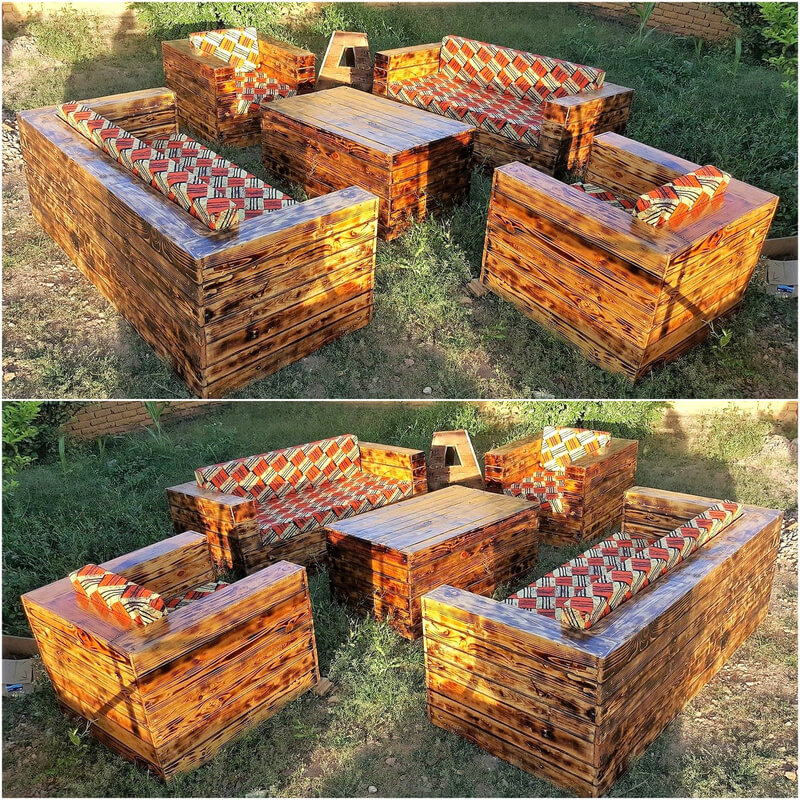 repurposed pallets garden couch set