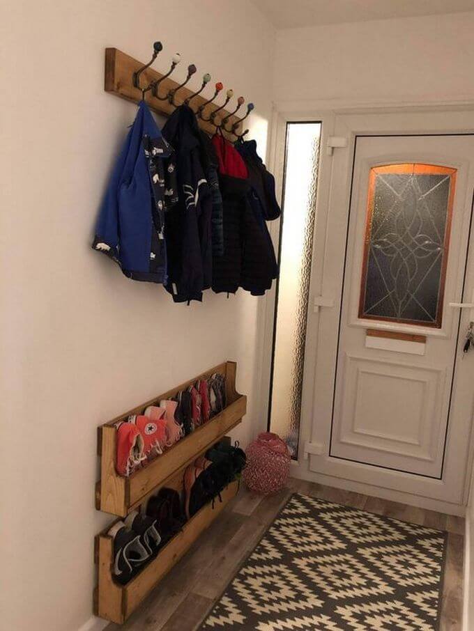pallet shoe rack with coat hanger 10