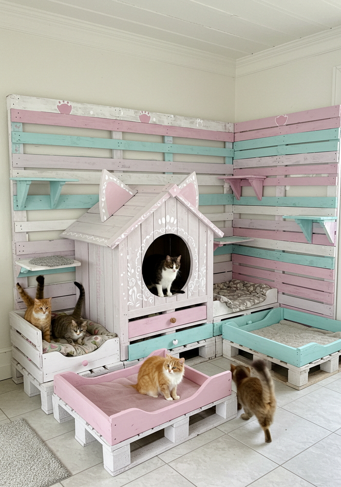 wood pallets made cat tree house (12)