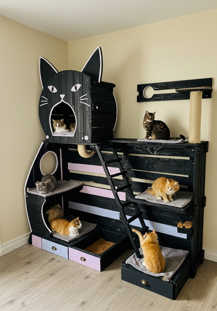 wood pallets made cat tree house (13)