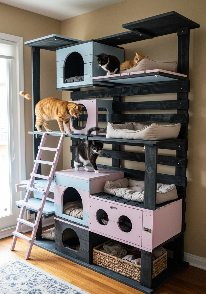 wood pallets made cat tree house (14)