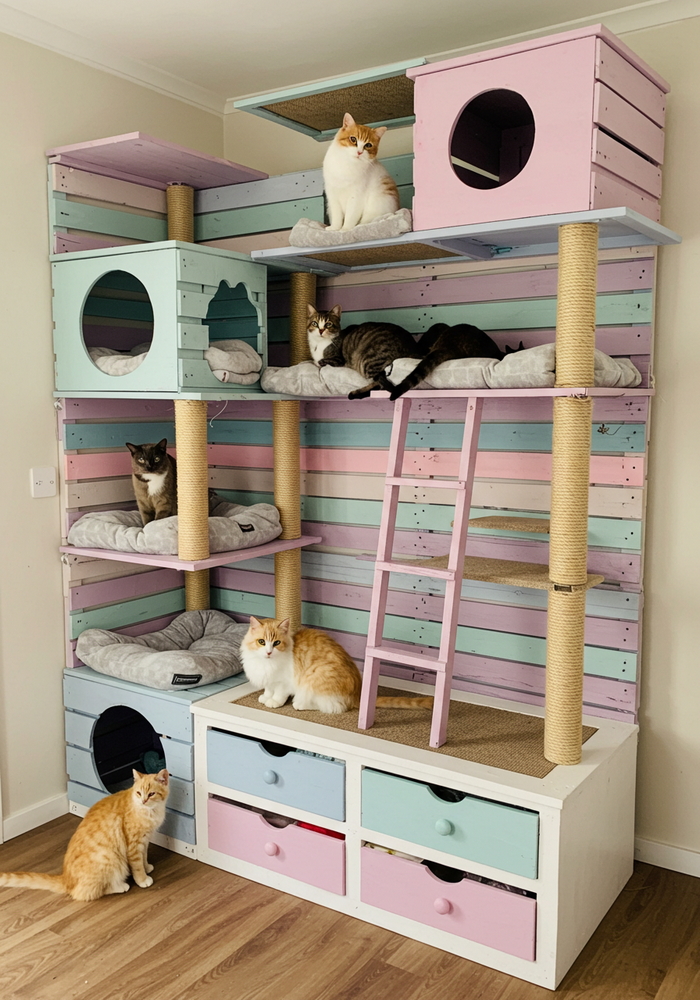 wood pallets made cat tree house (15)