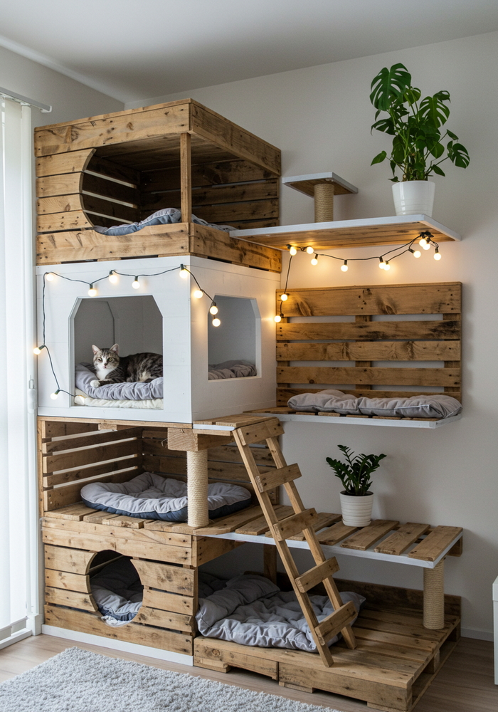 wood pallets made cat tree house (2)