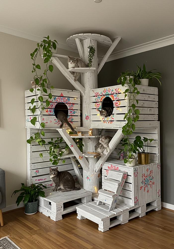 wood pallets made cat tree house (22)