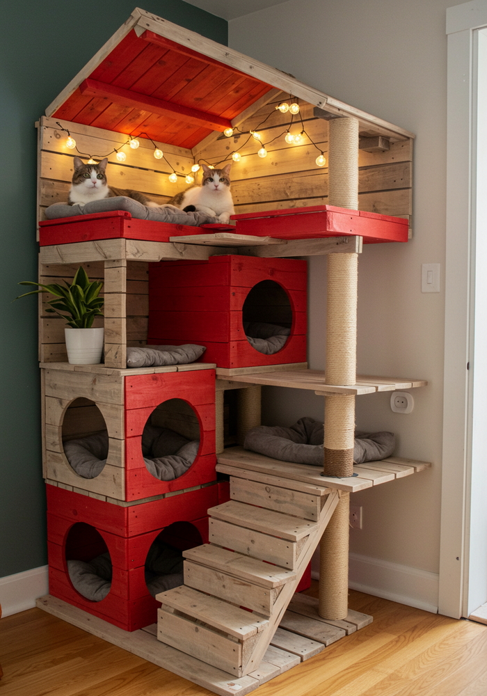 wood pallets made cat tree house (28)