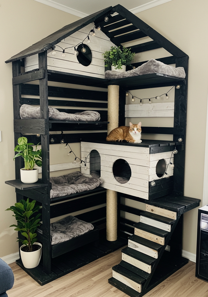 wood pallets made cat tree house (30)