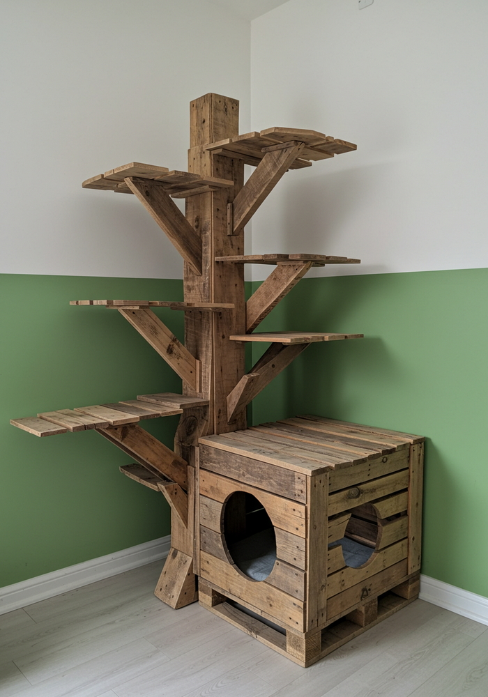 wood pallets made cat tree house (7)