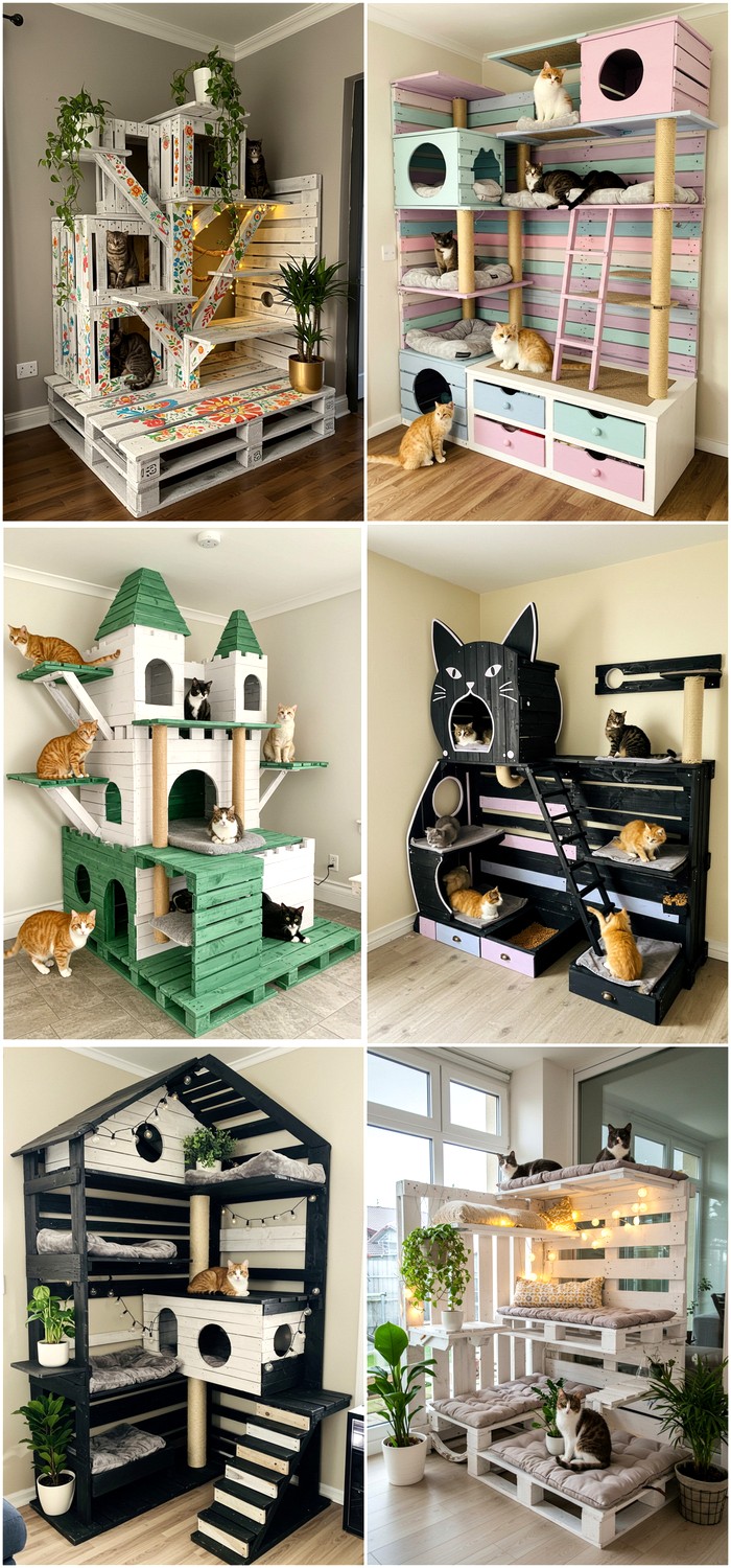 wood pallets made cat tree houses